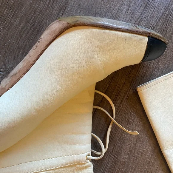 CHANEL Cream and Black Heeled Boots - Picture 6 of 16